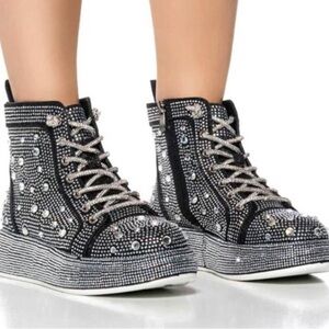 B9  NEW PRODUCT AZALEA WANG OTIS BLACK EMBELLISHED SNEAKER 7